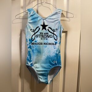 GK Blue Gymnastics Leotard with Motivational Print